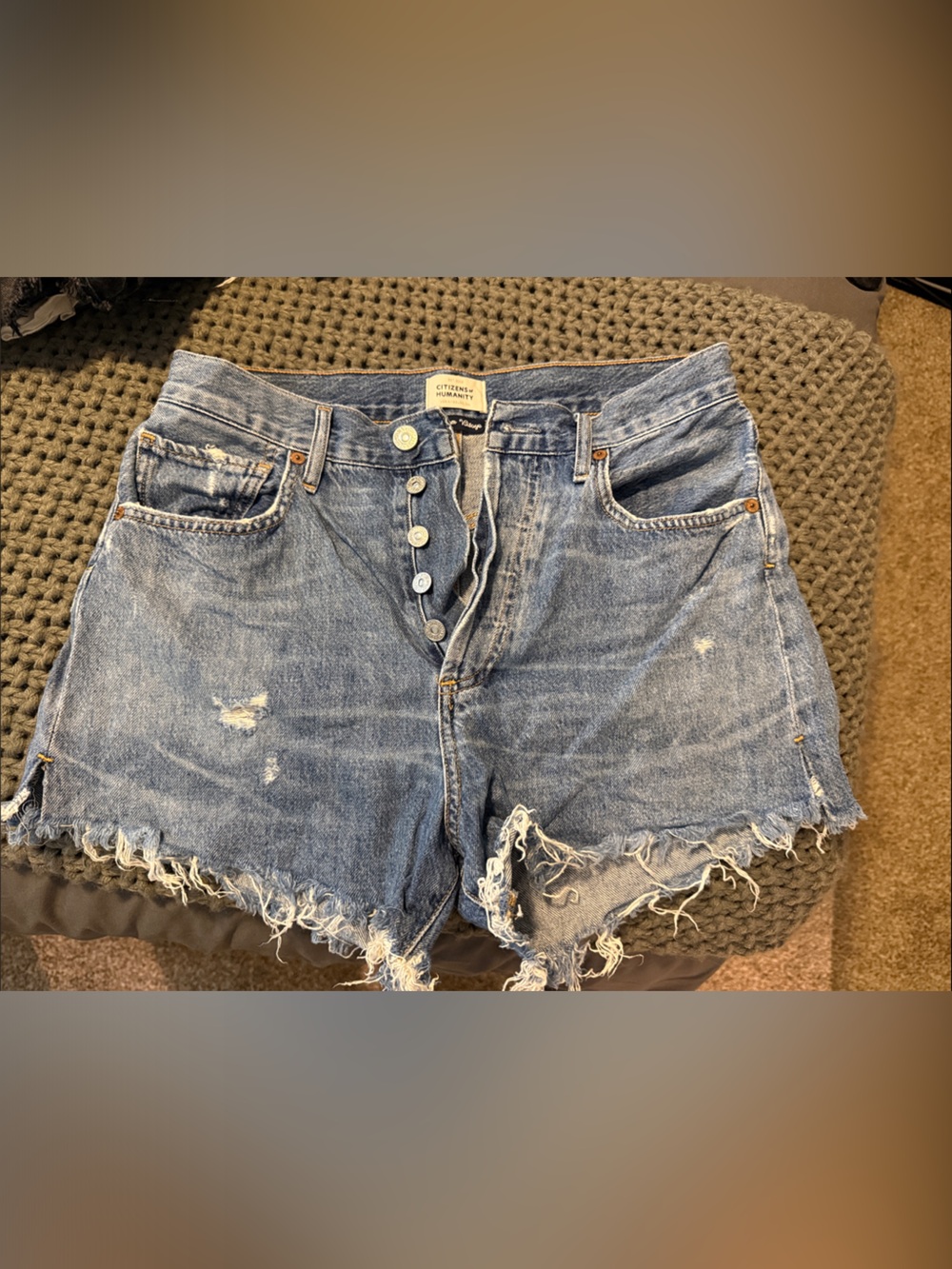 Citizens of Humanity Distressed High-Waist Button-Fly Denim Cutoff Shorts